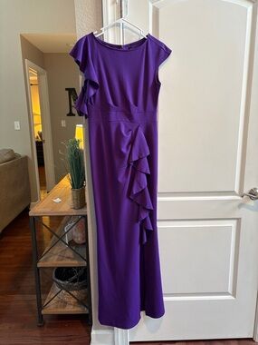 Elegant Purple Ruffle-Trim Maxi Dress
